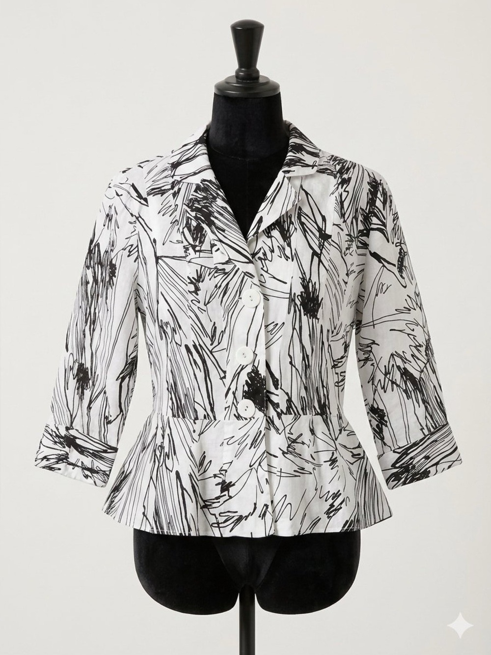 Richard Malcolm 100% Linen Abstract Button Up Top Blouse Art to Wear Size 12